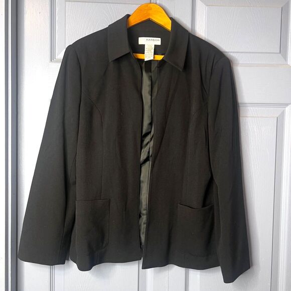 Sag Harbor Stretch Basic Black Career Estilo Open Front Blazer Jacket Size 12P - Picture 1 of 10